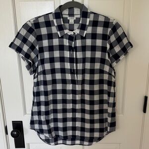 J. Crew Navy and White Gingham Pop Over Camp Shirt
